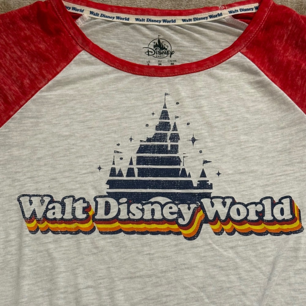 Disney Parks Walt Disney World Raglan Tie Front T-Shirt Red White Small - Picture 9 of 12